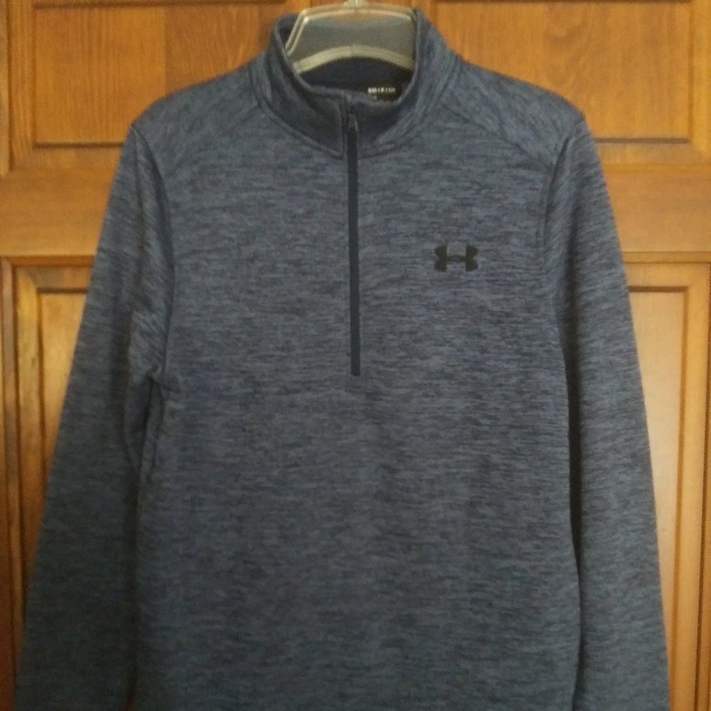 Under Armour Mens S Blue Sweatshirt Jacket Coldgear Loose 1/4 Zip Pullov…